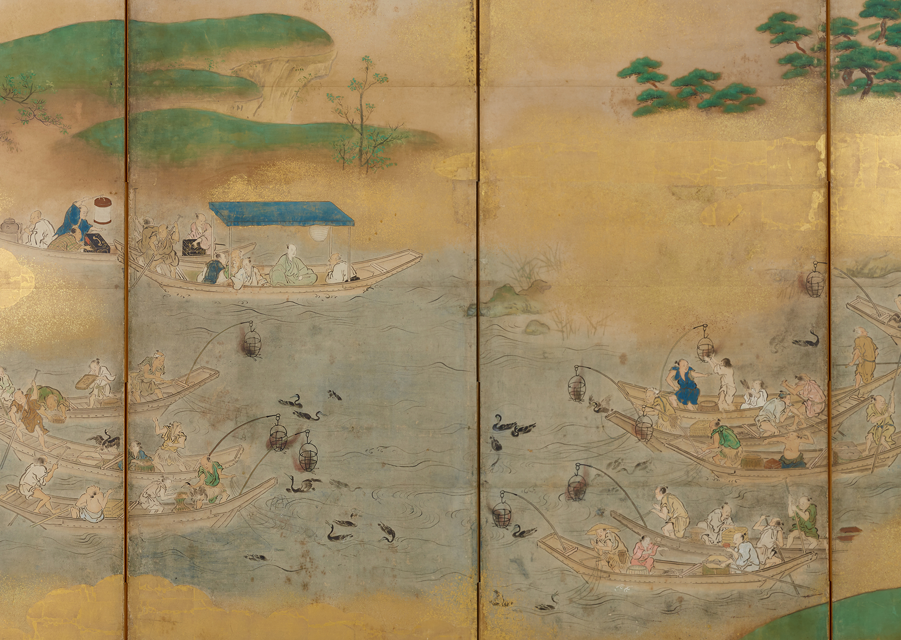 Important Cultural Property: Cormorant Fishing Folding Screen (Partial)