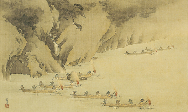 354-8　長良川鵜飼図 牧田種麿筆 一幅　江戸時代後期～明治　絹本著色 43.2×70.5