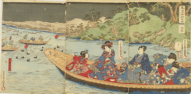 340-2　風流五行之内　火性 歌川豊国（三代）・国久画 3枚続　元治元年（1864） 36.0×74.0