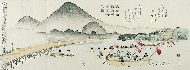 360-48　美濃国長良川烏鬼行之図 辻万峰画 1枚　明治15年（1882） 19.4×52.0