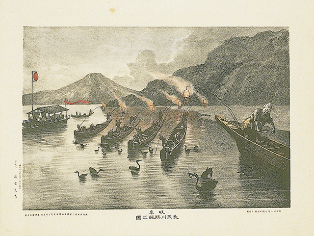 360-43　岐阜長良川鵜飼之図 清水市郎画 1枚　明治22年（1889） 36.0×47.1