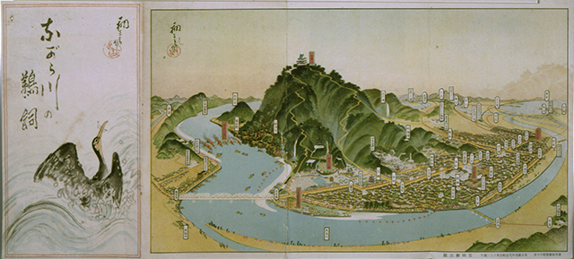 676-55　ながら川の鵜飼 吉田初三郎画　岐阜市役所 1部　昭和初期 17.5×38.8