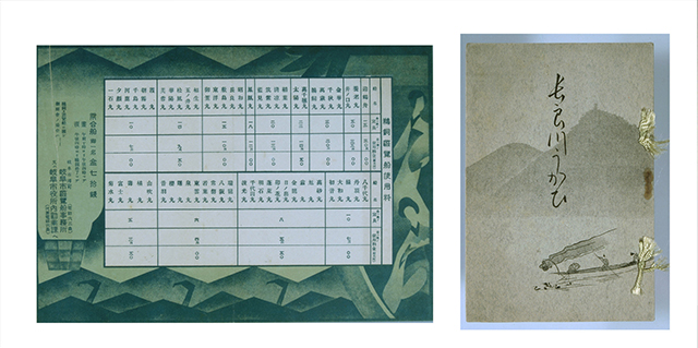 653-24　長良川うかひ 岐阜市役所 1冊　昭和5年（1930）発行 19.0×13.0　　遊覧船使用料チラシ19.0×26.7